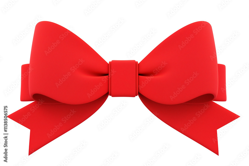 Poster vibrant red ribbon with double layer bow isolated on white background, showcasing elegance and simpl