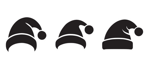 Santa Hat Silhouette Icons Set for Christmas Decorations