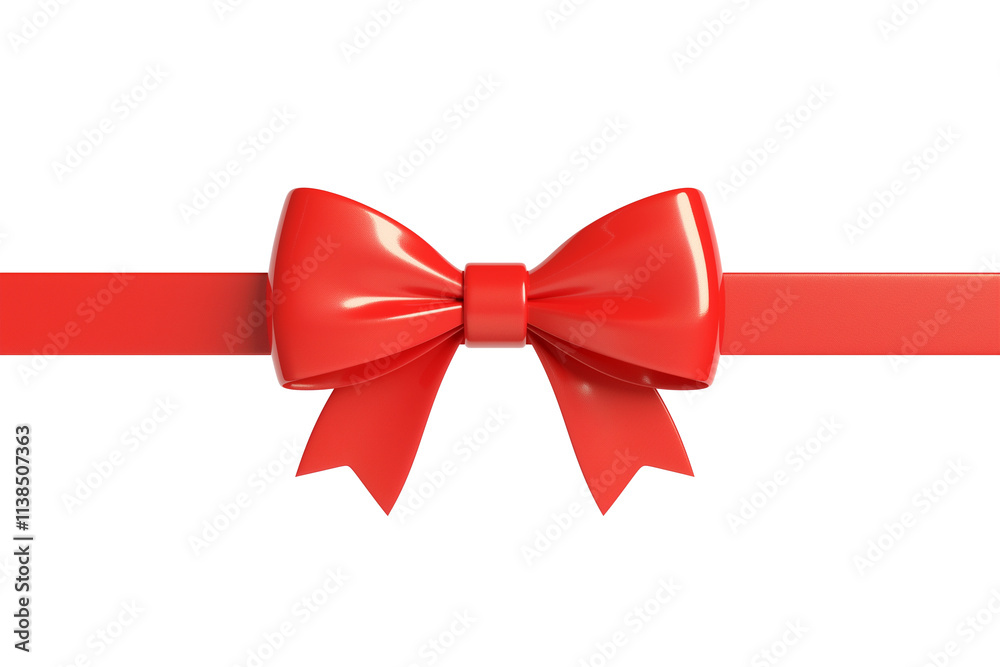 Poster shiny red ribbon with bow is isolated on white background, perfect for gift wrapping or decoration. 