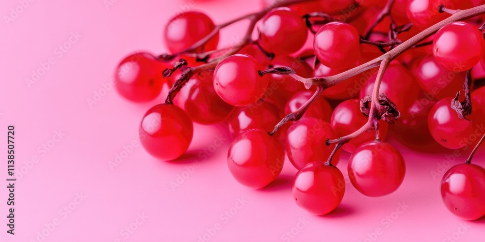 Poster a cluster of bright red berries sits on a soft pink surface