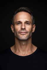 Obraz premium Portrait of a 40 year old, middle aged man with clean fresh skin against a black background.
