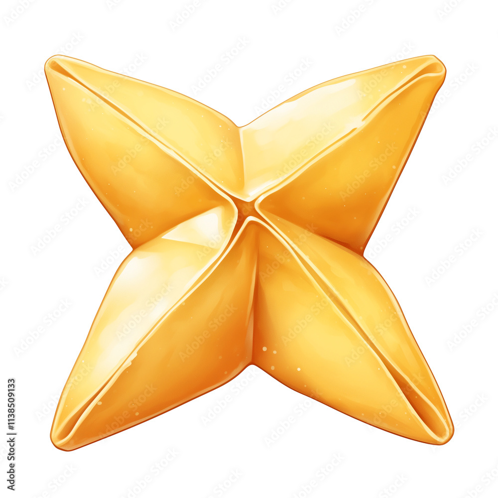 Poster golden fortune cookie isolated on white background, showcasing its unique folded shape and crispy texture. cookie is ready to reveal hidden message inside
