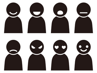 シンプルな人アイコンの表情イラスト素材セット