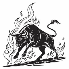 Adobe Illustrator Artwork. Bull Charging Flamed