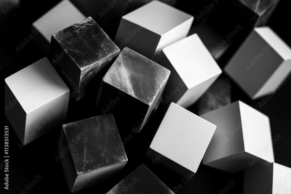 Poster a collection of black and white cubes arranged on a flat surface