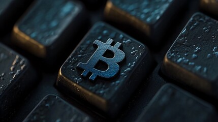 Close-up of a keyboard key featuring a Bitcoin symbol.