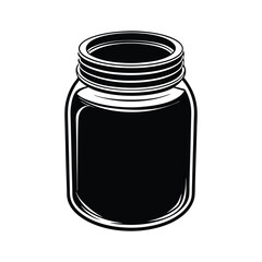 Empty Mason Jar Illustration - Black and White Line Art Vector of Simple Glass Jar for Design Projects