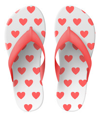 A pair of red and white flip flops with hearts on them