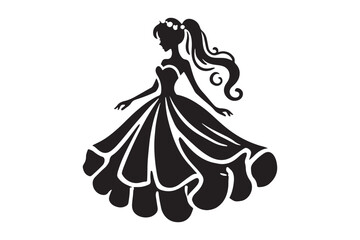 Bride Silhouette Stylish Wedding Vector Icon and Illustration