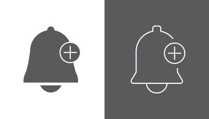 Bell with plus icon set design. Add alarm vector sign isolated Plus notification bell sign. vector illustration