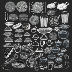 Editable Fast Food Menu Sketches: Artistic Black and White Illustrations for Restaurant and Dining EPS JPG
