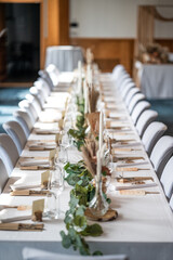 Wedding decor. Beautiful event venue. Indoor round reception table
