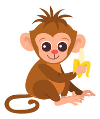 Obraz premium A cartoon monkey is holding a banana in its mouth