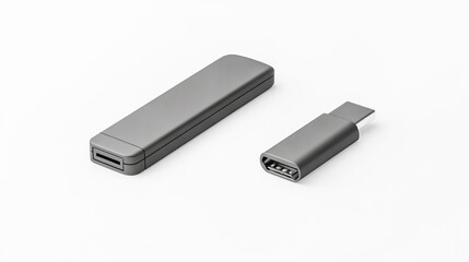 Isolated Black USB Flash Drive on White Background, Compact Portable Storage Device