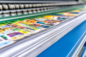 A vintage printing press with fresh newspapers coming out, symbolizing traditional media and the history of journalism. Generative AI