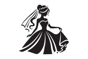 Romantic Bride Silhouette with Floral Accents Wedding Vector Art