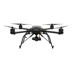 Flying drone isolated on a transparent background, ideal for technology visuals, drone product presentations, or aerial photography graphics.