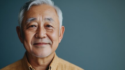 Fototapeta premium Portrait of smiling senior asian man showing happiness and confidence