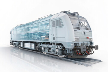 Obraz premium modern semi transparent locomotive with its engine and transmission visible inside. The locomotive