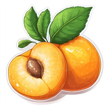orange peaches with green leaves clip art preview
