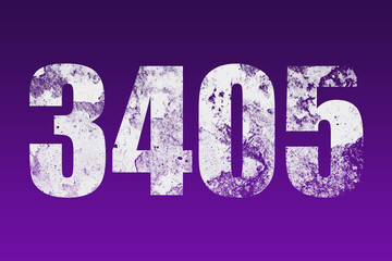 flat white grunge number of 3405 on purple background.