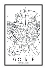 Printable downtown road map poster of the Dutch city of GOIRLE on solid white background with city name