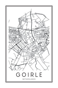 Printable downtown road map poster of the Dutch city of GOIRLE on solid white background with city name