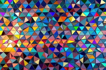 A vibrant mosaic of colorful triangles reveals
