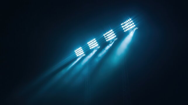 Illuminated Stadium Floodlights Shining Brightly Against the Night Sky, Creating a Dramatic and Powerful Scene for Sports and Public Events