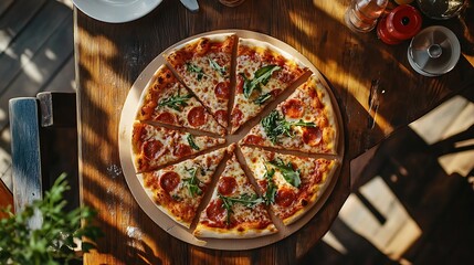 Delicious Pepperoni Pizza Slices Wooden Board Rustic Setting