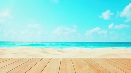 Fototapeta premium Serene Beach Scene with Sandy Shore and Tranquil Blue Ocean Waves