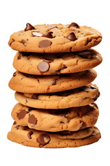 Chocolate chip cookies in a stack, isolated on transparent background.