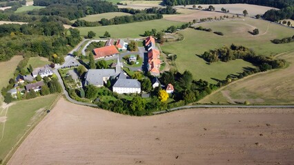 Flight over Oelinghausen Monastery in the Arnsberg Sauerland