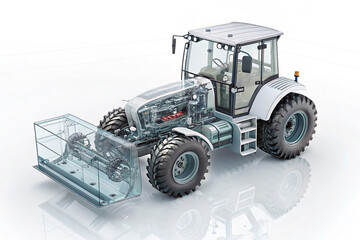 Naklejka premium modern semi transparent grader with its engine and transmission visible inside. The grader is set