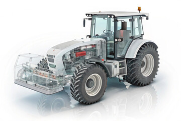 Naklejka premium modern semi transparent grader with its engine and transmission visible inside. The grader is set