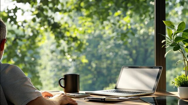 Homeoffice mit Blick ins Gr&uuml;ne und Sonnenlicht