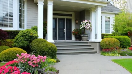 Charming suburban home featuring well-maintained landscaping and inviting entrance