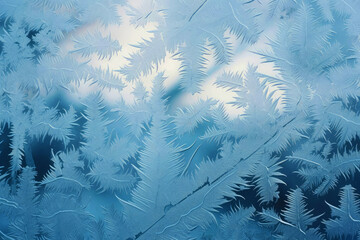 Close-up of frosty patterns forming intricate patterns on the window