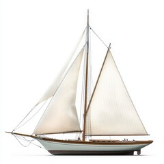 Obraz premium A classic sailboat with a single mast and white sails fully extended on a white background 