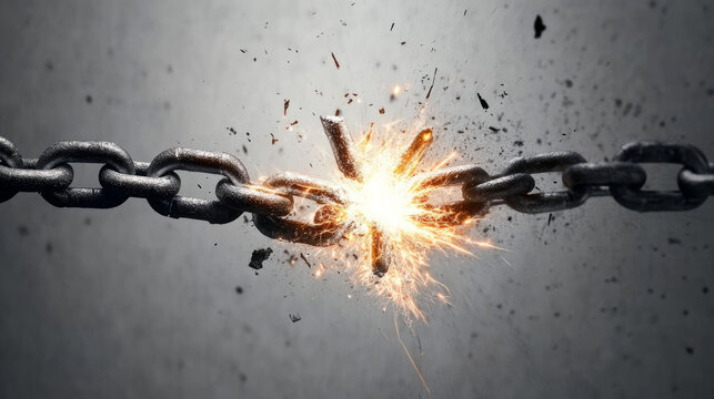 Two broken chains break apart with an explosion of sparks, representing freedom and the end to Brazil's iconic 'chaos' chain law. 