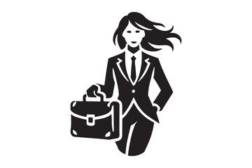 Businesswoman Silhouette with Briefcase Corporate Vector Symbol