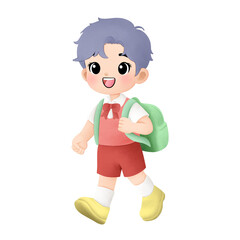 Watercolor illustration of happy kid going to school 