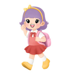 Watercolor illustration of happy kid going to school 