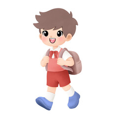 Watercolor illustration of happy kid going to school 