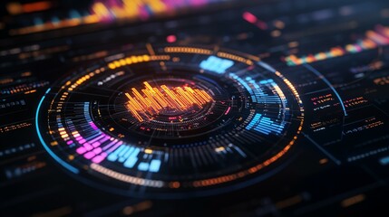 Futuristic Digital Interface Showing Data Charts