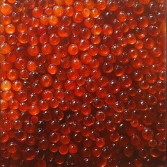 Close-up of vibrant red caviar glistening under soft, elegant lighting
