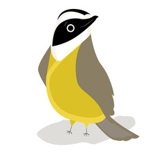The bird is a yellow tit with a black crest. A feathered animal that lives in nests. Vector stock illustration. Fauna. White background. Isolated