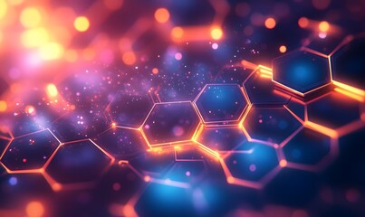 Digital Background with Floating Hexagonal Holograms and Subtle Light Trails