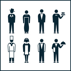 restaurant figure crew worker icon set silhouette design template 