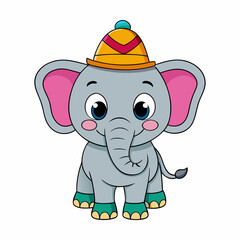 A cute cartoon elephant with big eyes